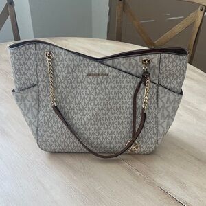 Michael Kors Cream Shoulder Bag with Gold Accents